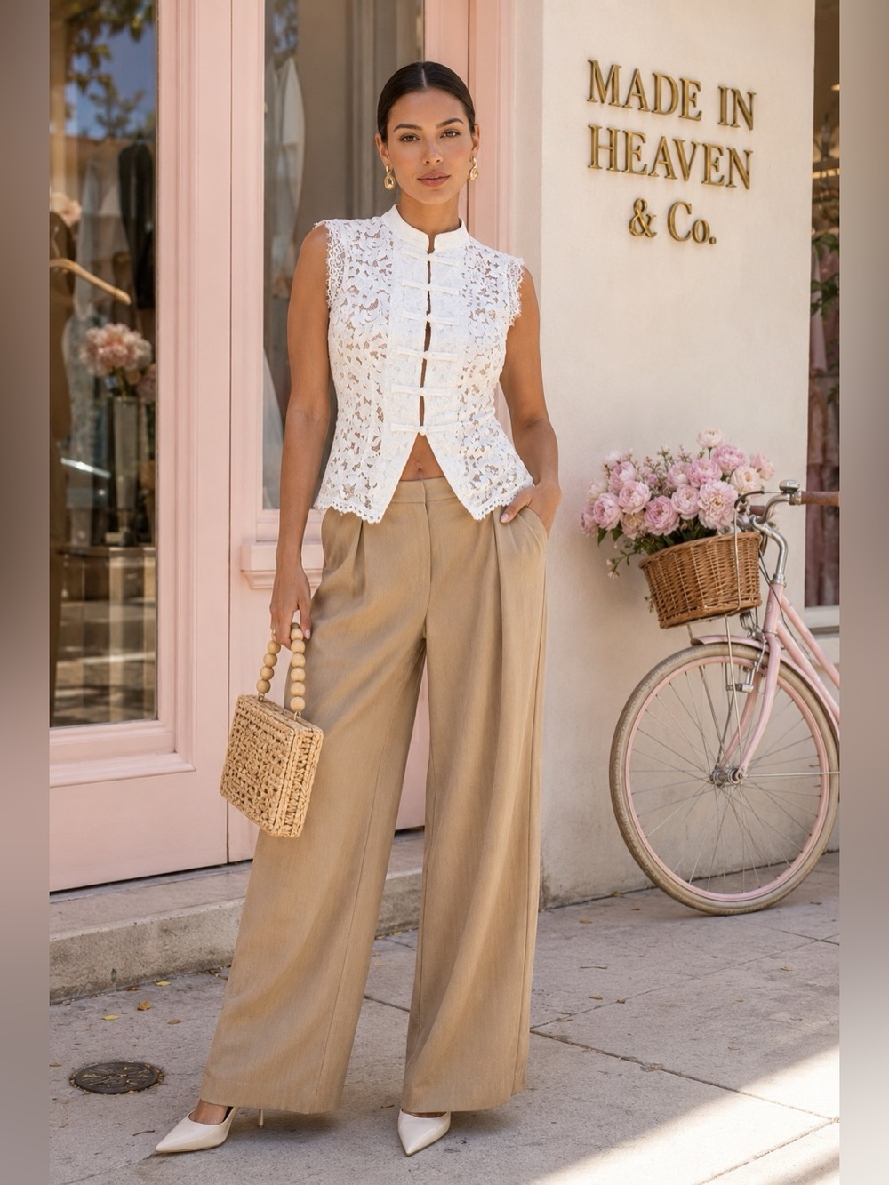 Made in Heaven Sleeveless Lace Button-Front Top in White